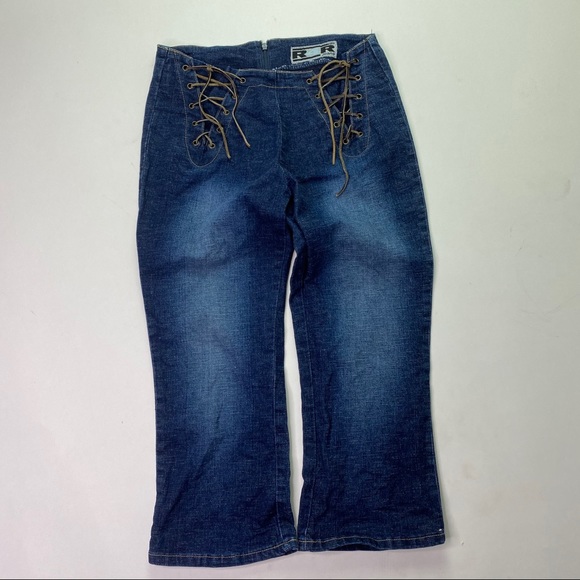 Vintage Rave R4R Denim Capri Blue Jeans Distress - Picture 4 of 16